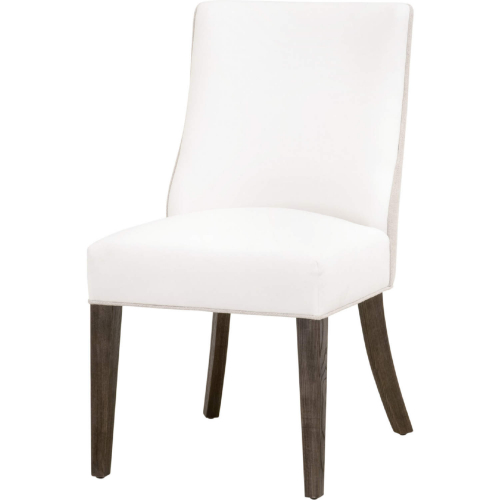 Duet Dining Chair in French Linen, Pearl Fabric & Brown Wood (Set of 2)